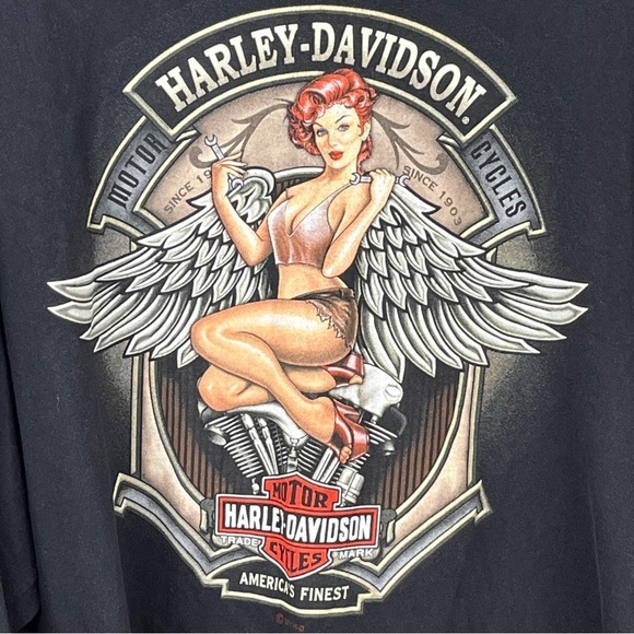 HARLEY-DAVIDSON Men's Pin Up Graphic Tee Sz 3XL Long Sleeve Beefy  Spellout - Picture 7 of 14